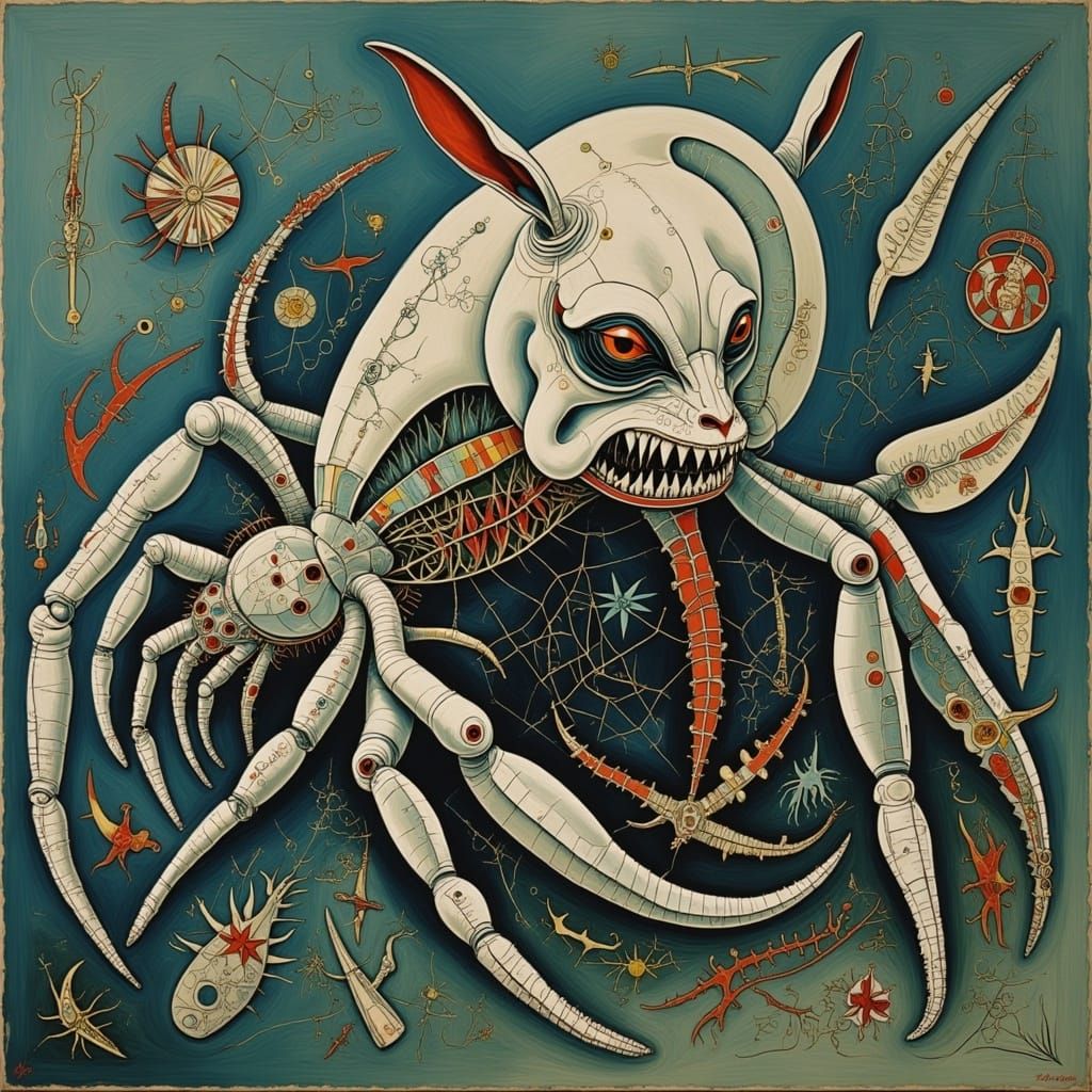 Albino Spider Portrait with RAID Can in Acrylic Style