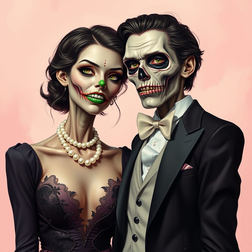 Zombie Prom Couple Portrait with Ethereal Lighting