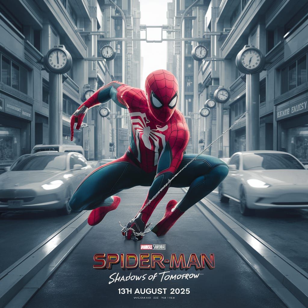 Spider-Man Swings Through a Futuristic City