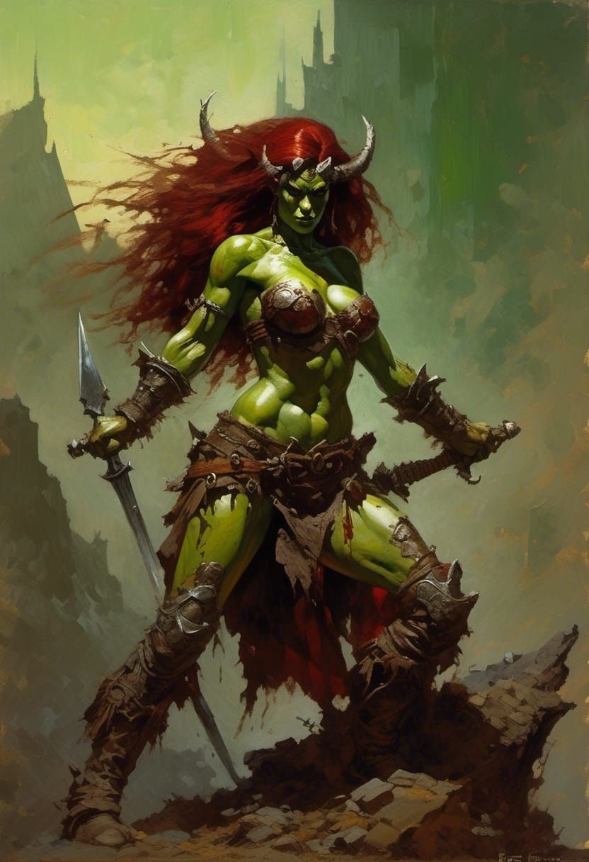 Sensual Orc Warrior Woman in Dark Fantasy Style