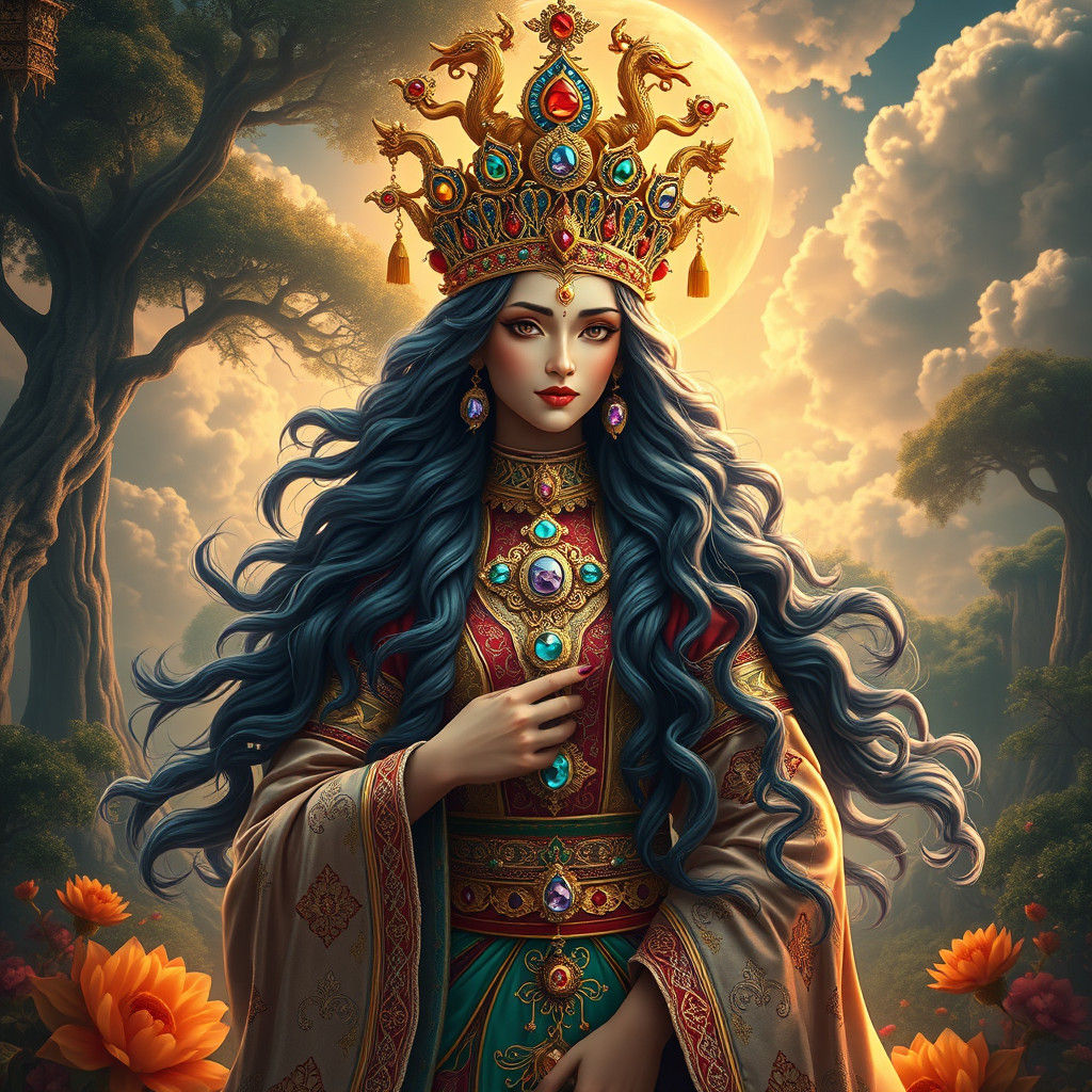 Iranian Fortune Goddess Ashi: Hyper-Realistic Digital Painti...
