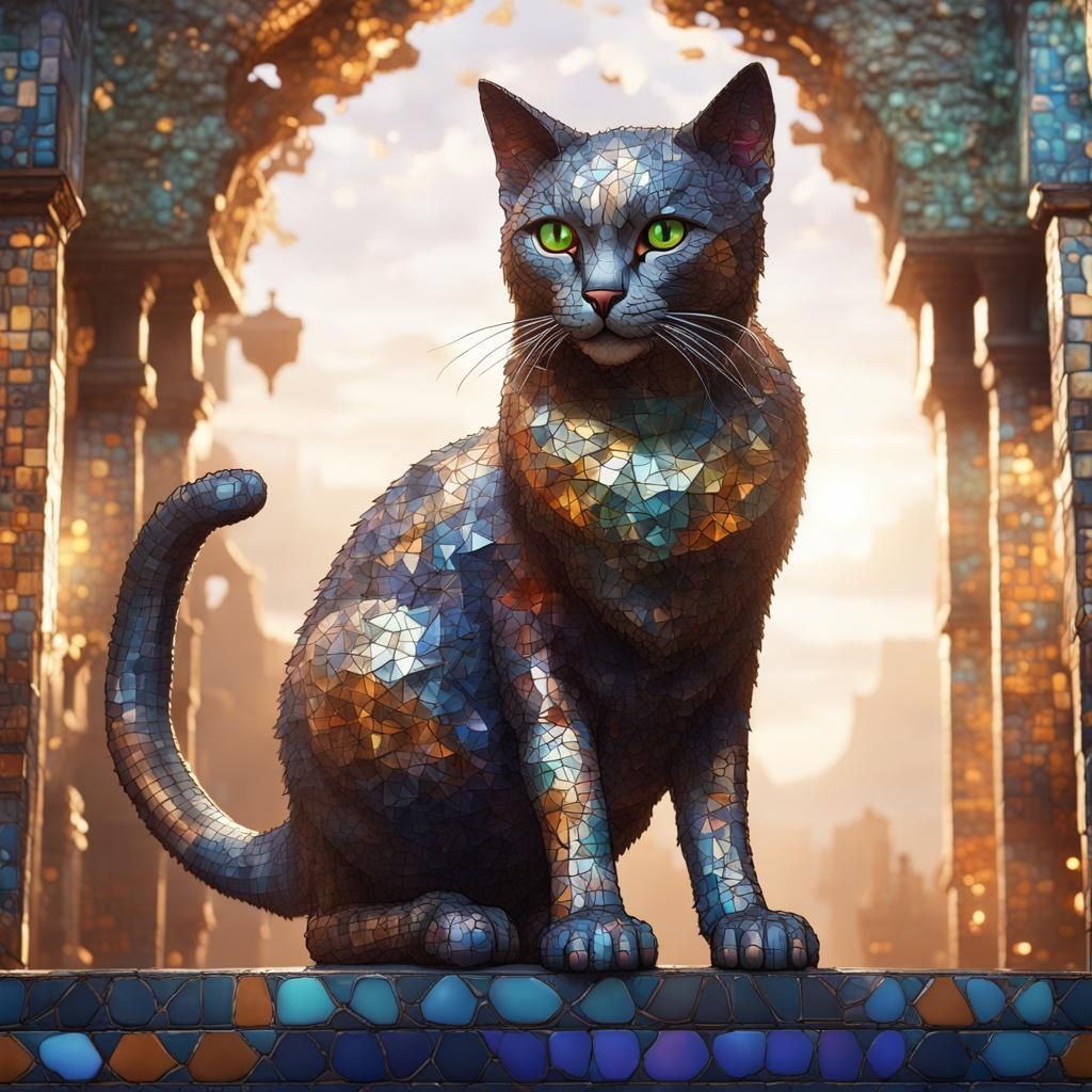 Detailed Mosaic Cat Fantasy Concept Art