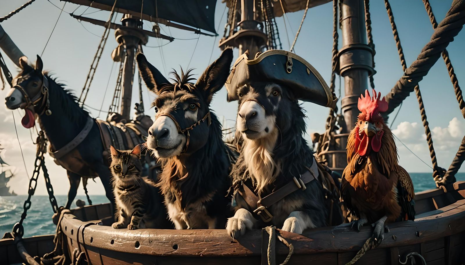 Pirate Ship Crewed by Animals: Cinematic Film Still