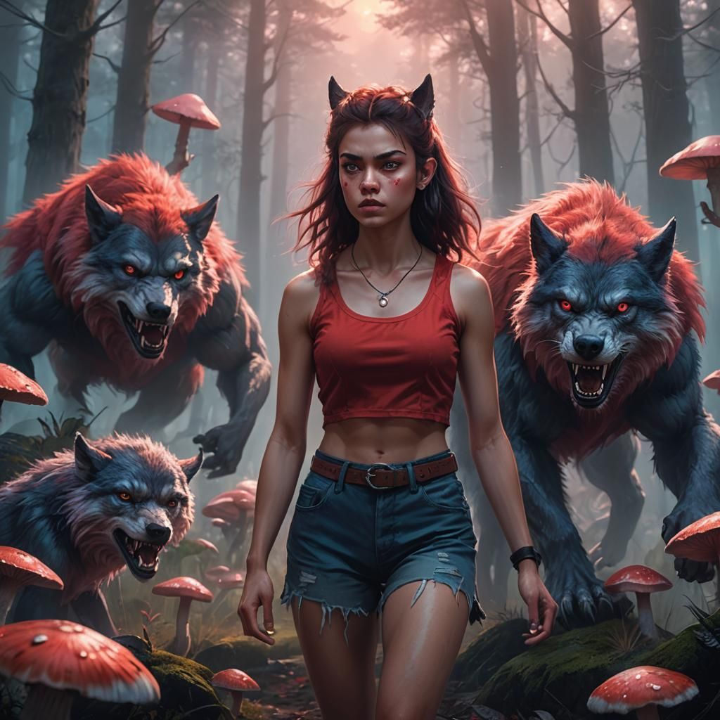 Teenage Werewolf Girl in Misty Forest Concept Art