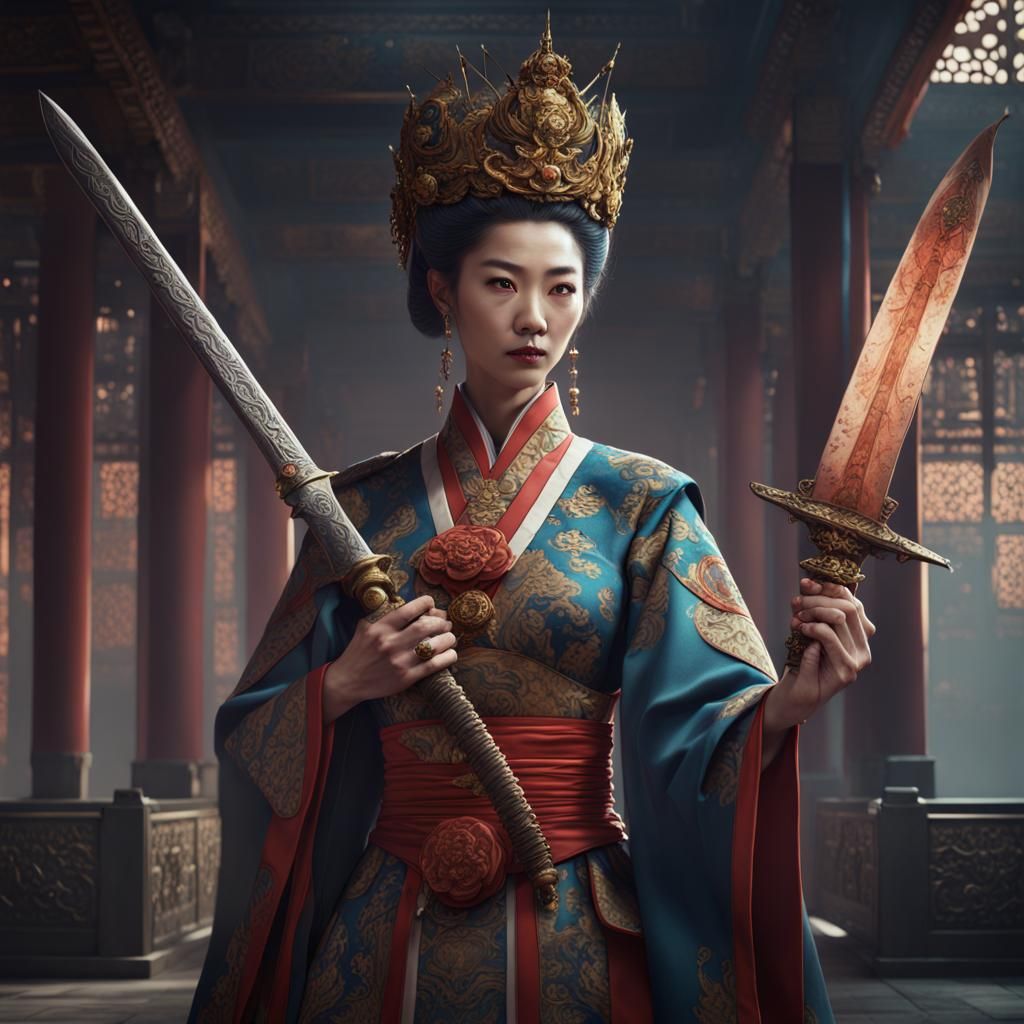 Powerful Korean Queen with Dagger in Detailed Matte Painting