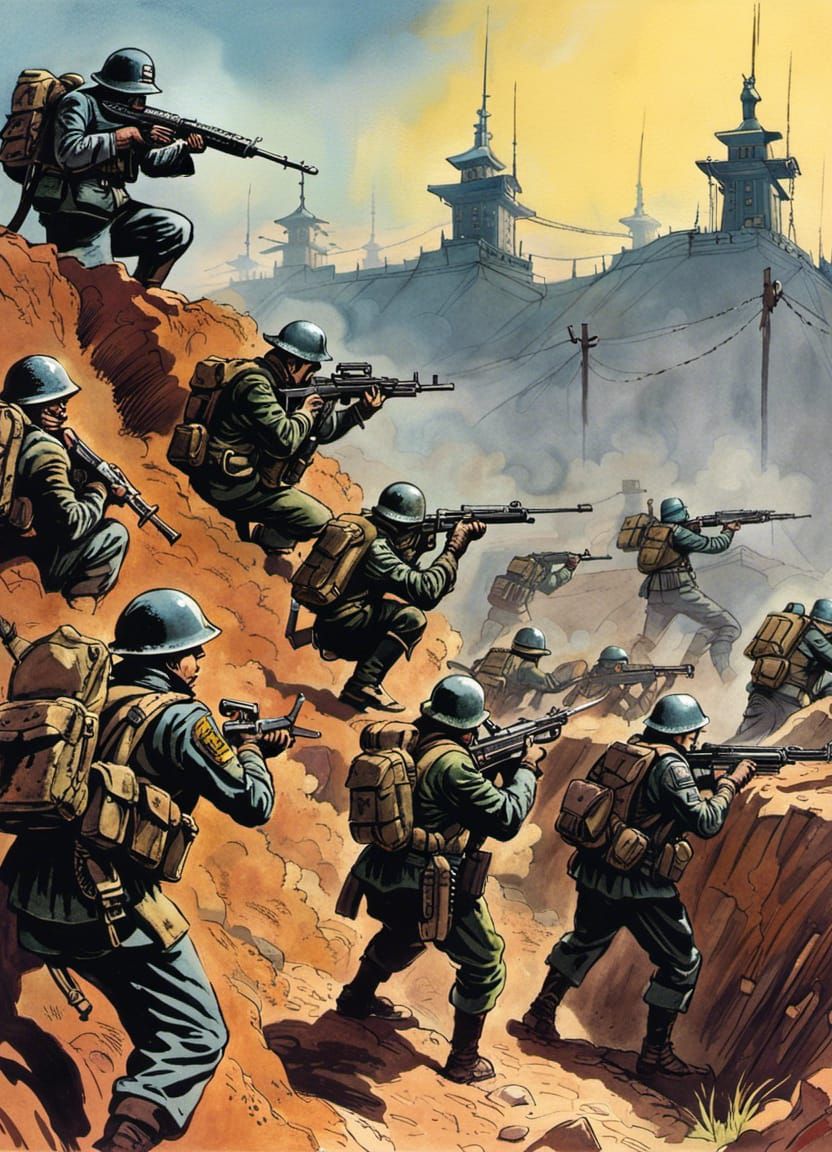 Imperial Guard Trench Warfare in Grimdark Sci-Fi Style