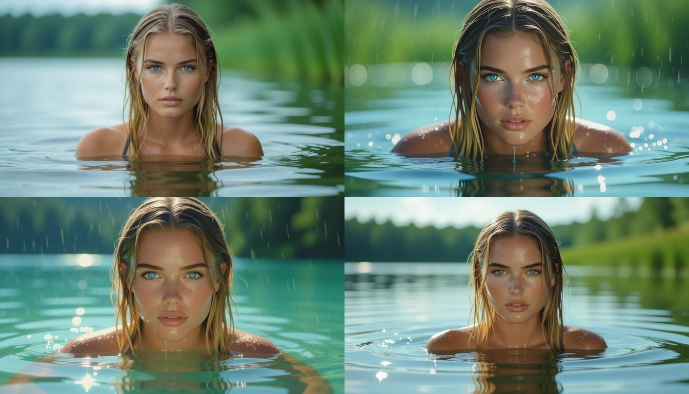 Woman Emerging from Lake: Hyperrealistic Splash Art