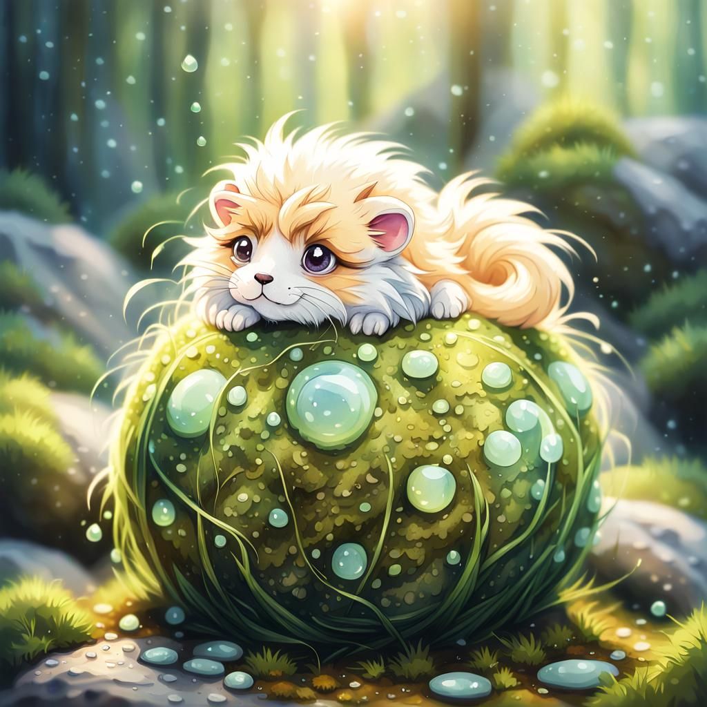 Adorable Furry Snake Ball Concept Art in Watercolor