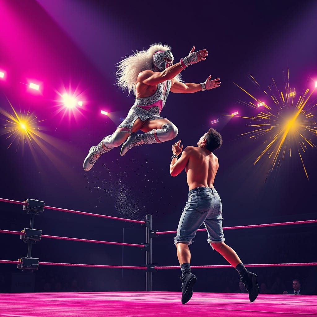 Luchador in Mid-Air, Pop Art Style