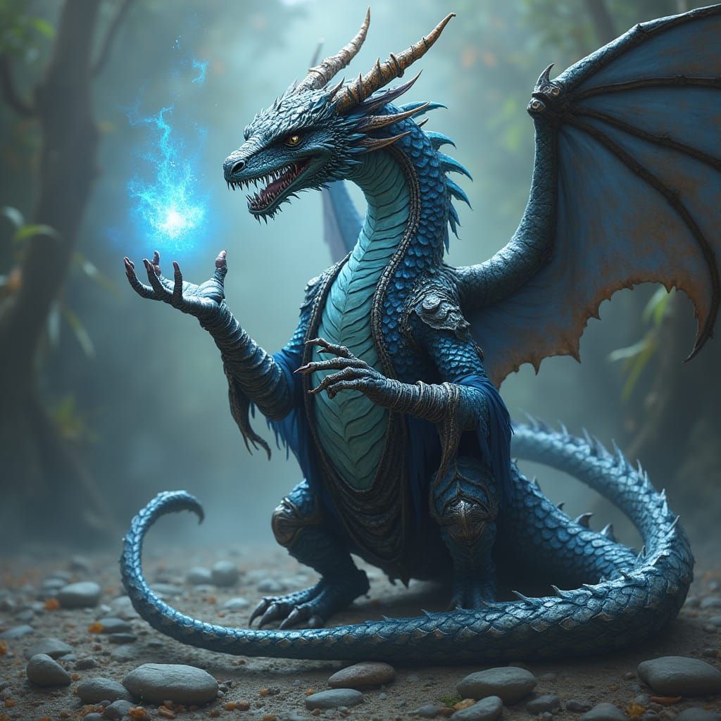 Dragon Sorcerer Casting Spell in Dark Fantasy Style