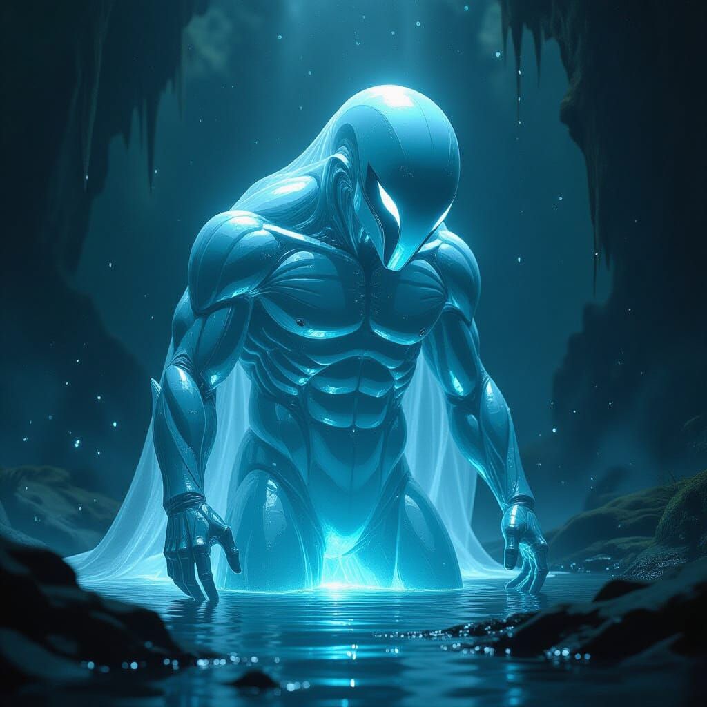 Crystalline Mirror Creature in Mystical Sci-Fi Scene