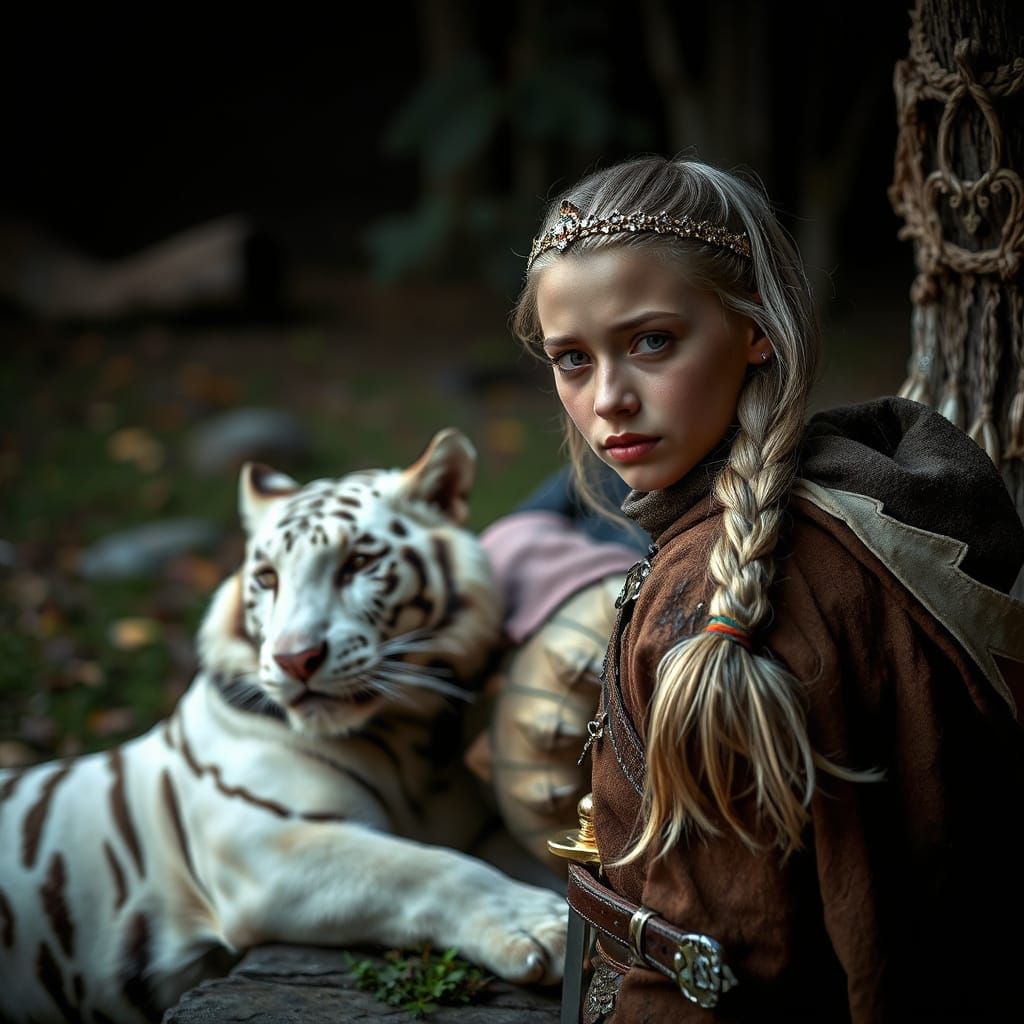 Grieving Ranger with Lifeless White Tiger