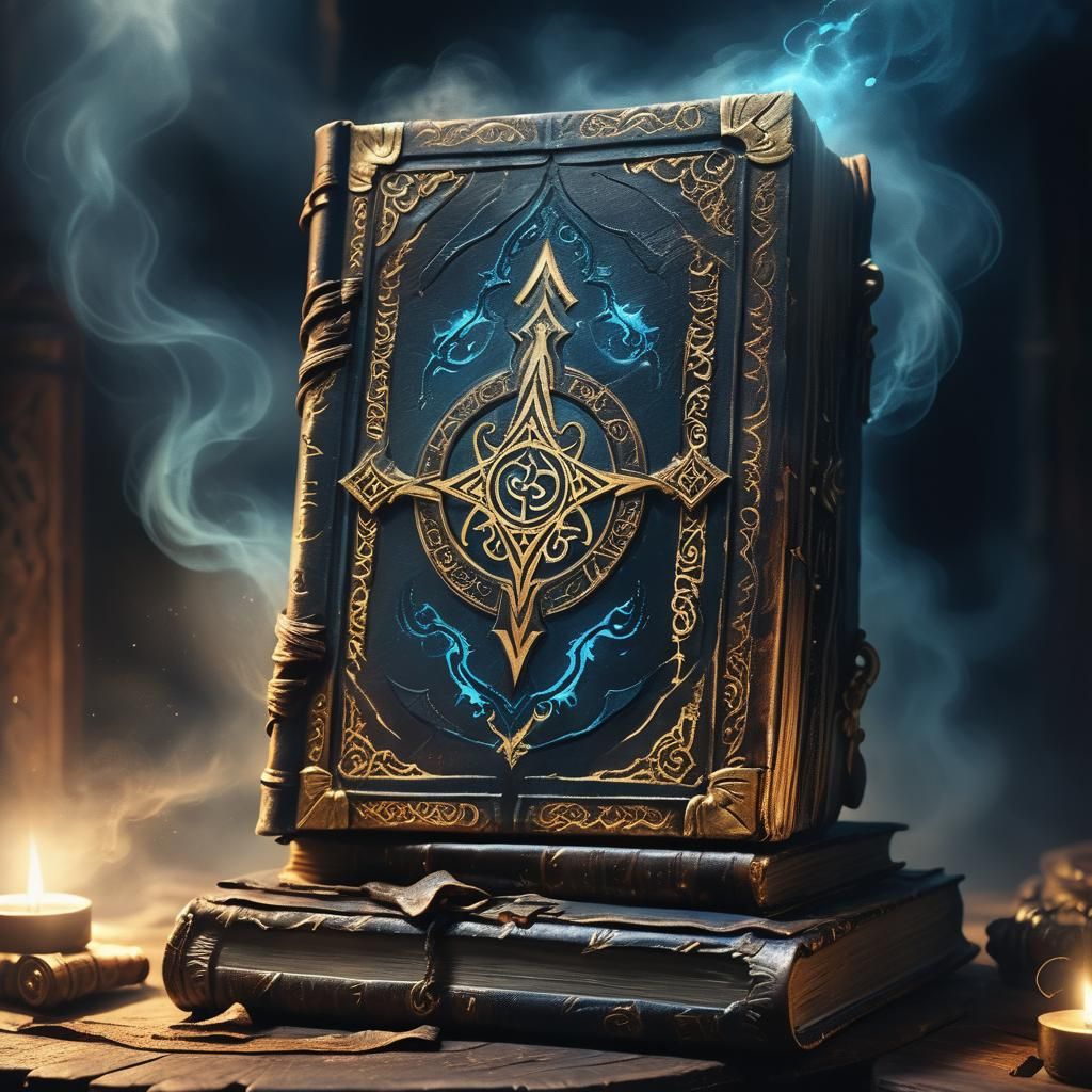 Mystical Leather Book with Glowing Runes in Dark Fantasy