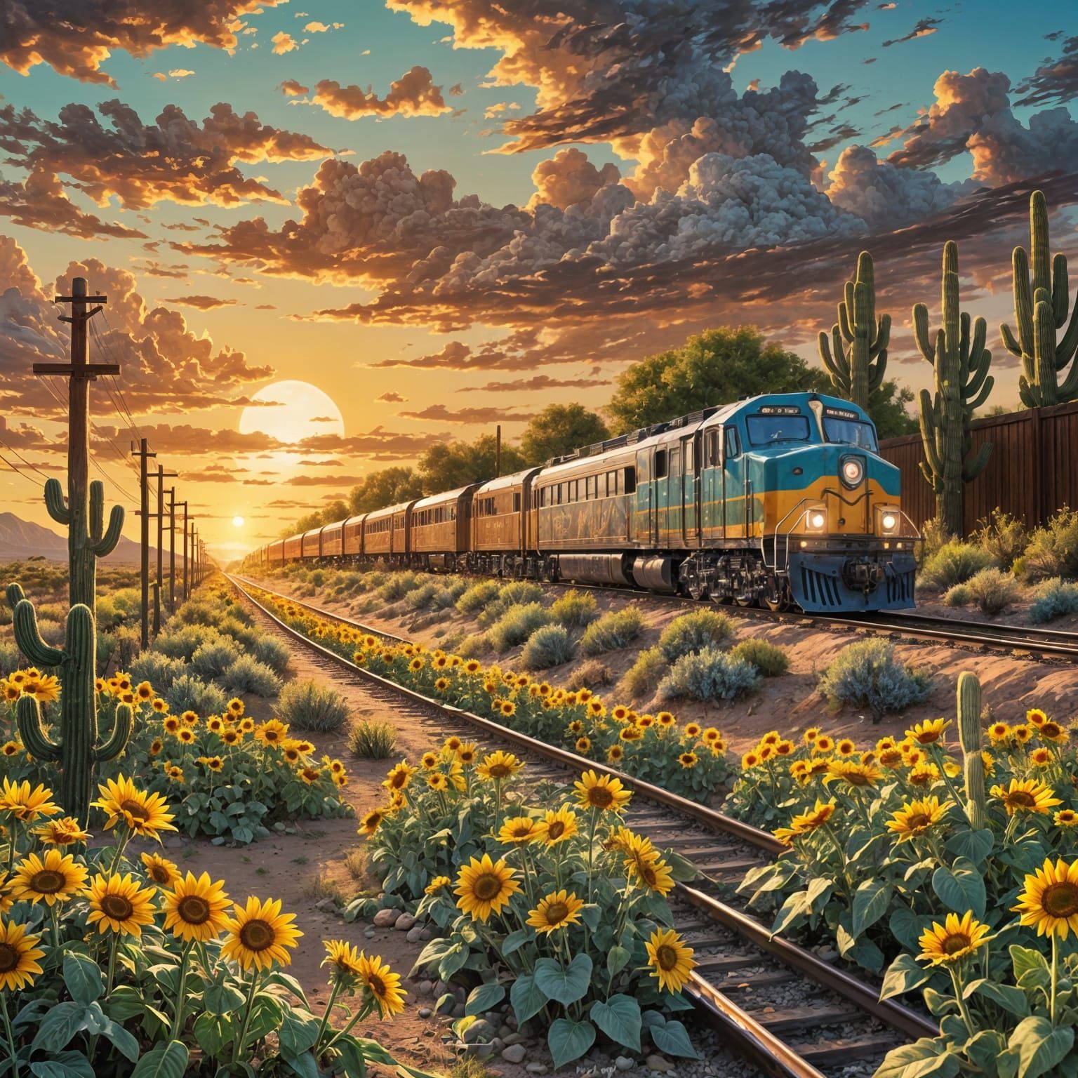 New Mexico Train at Sunset: Fantasy Concept Art