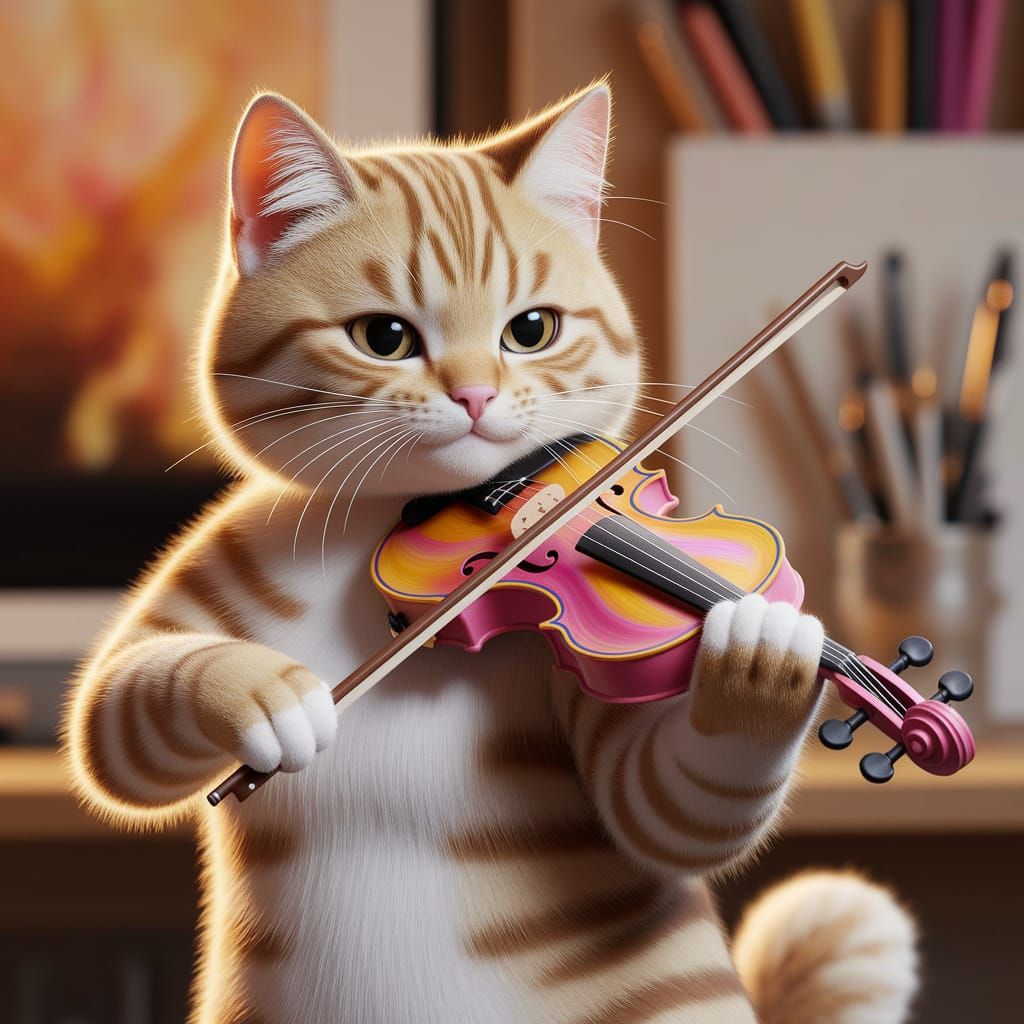 Whimsical Feline Violinist in Vibrant Colors