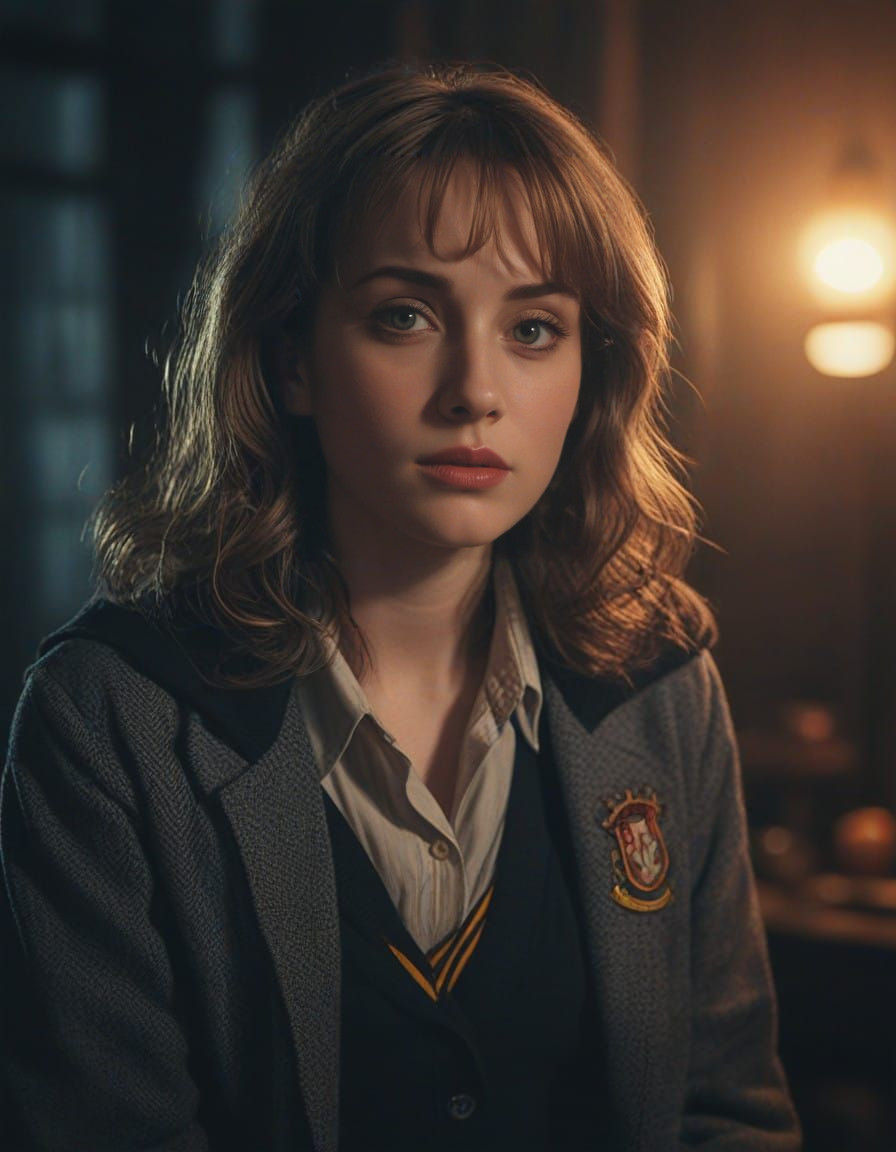 Cinematic Portrait of Hermione Granger in Film Noir Style