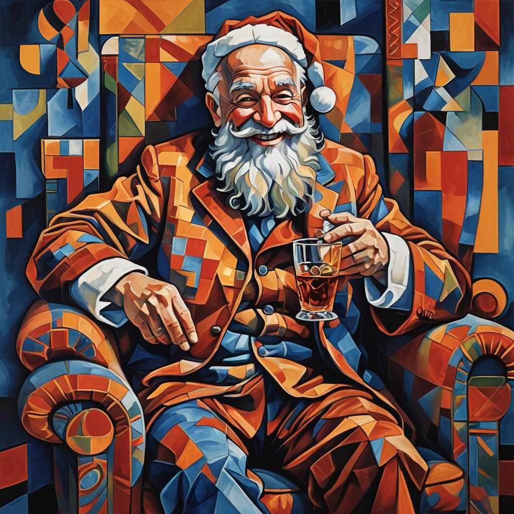 Santa Claus Laughing: A Cubist-Style Portrait