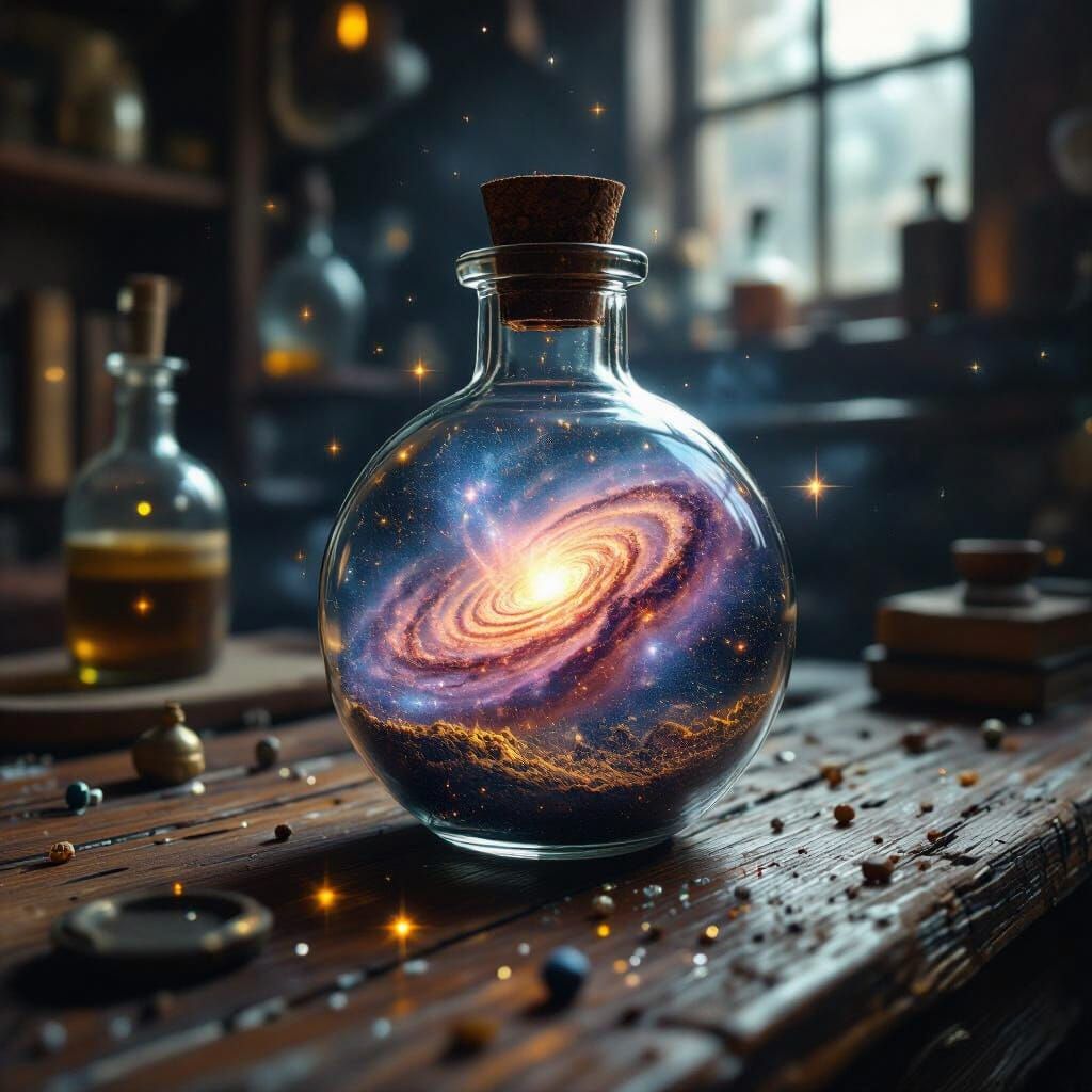Miniature Galaxy in Glass Vial: Cosmic Photography