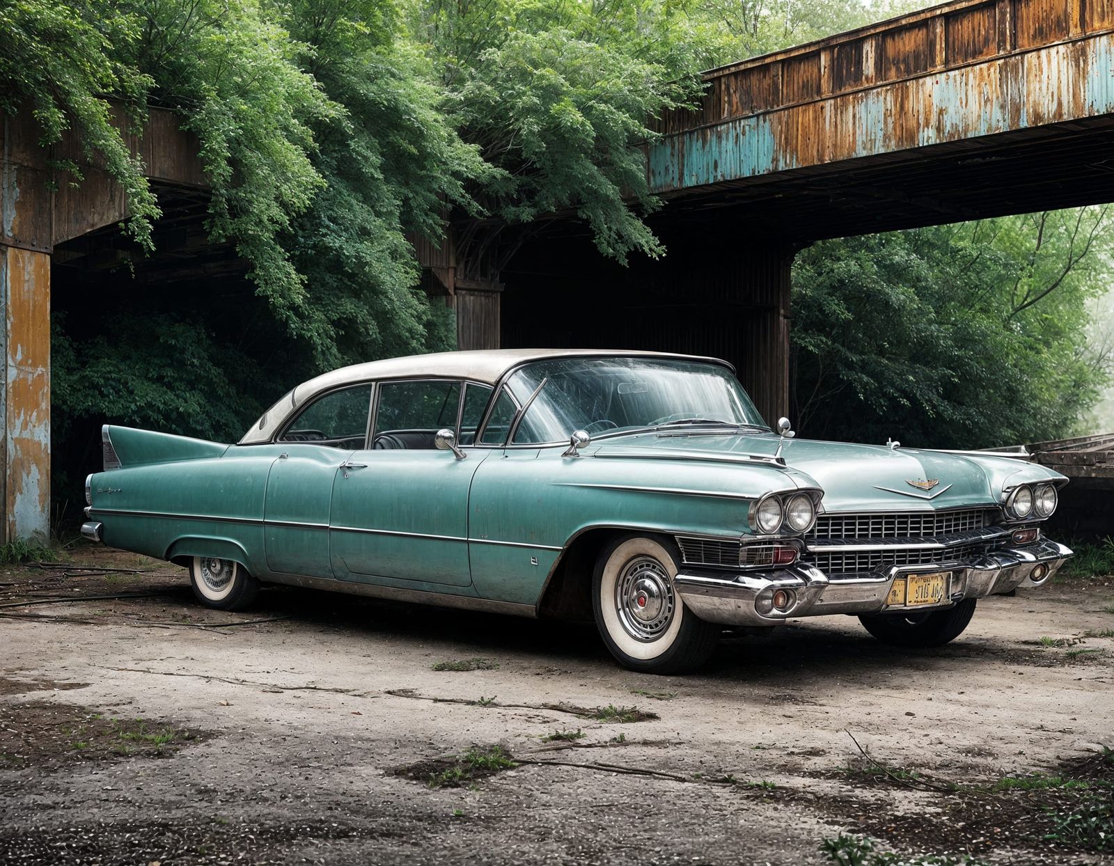 1959 Cadillac Eldorado Biarritz Amidst Rusty Industrial Ruin...