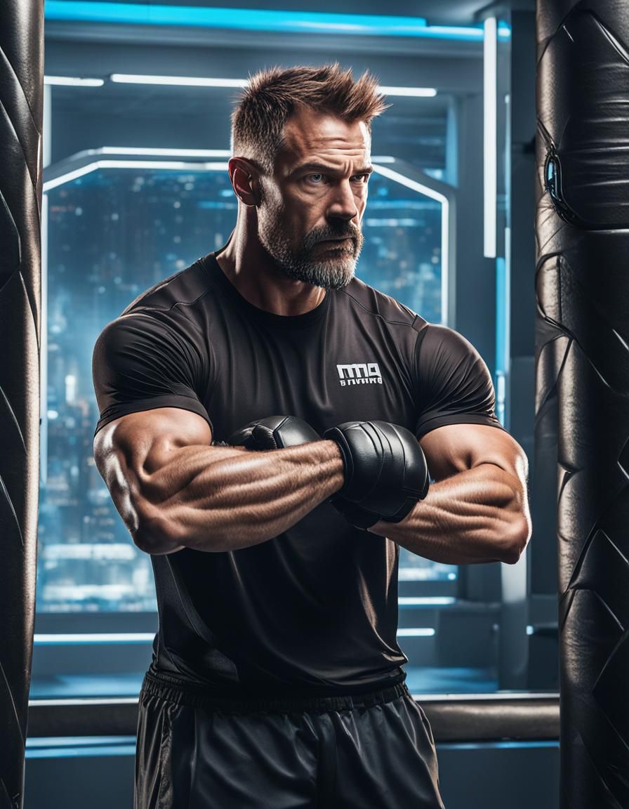 Anime Style MMA Fighter in Futuristic Gym