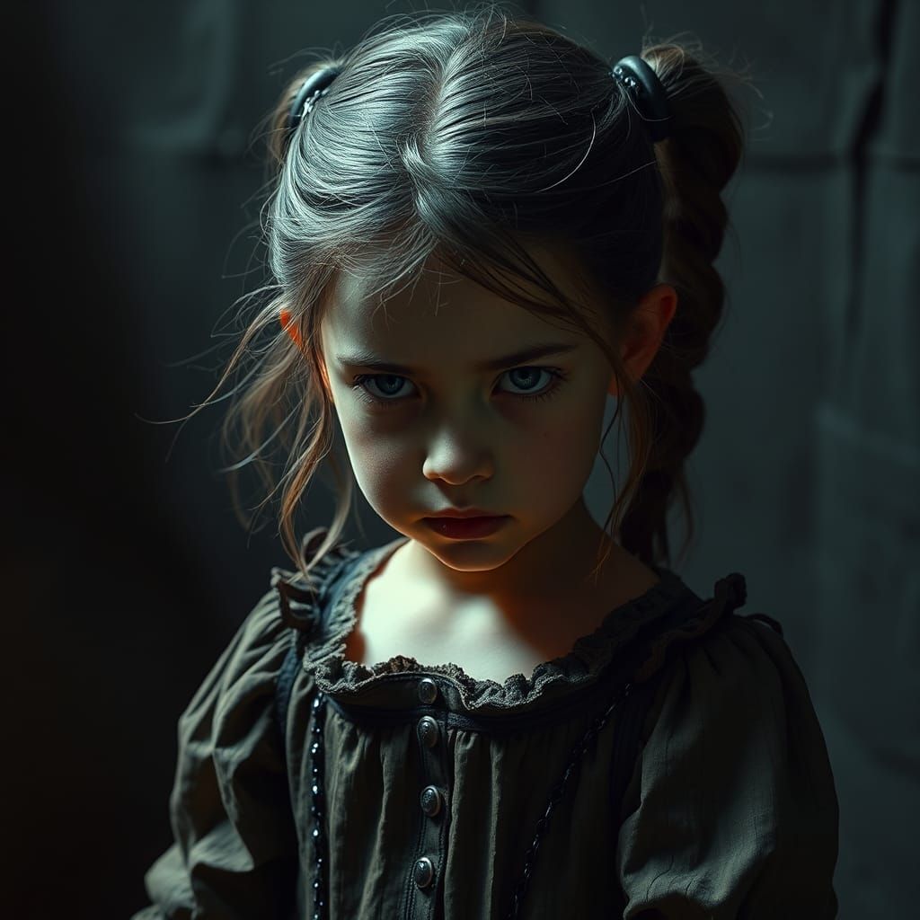 Disturbed Girl in a Nightmarish Setting