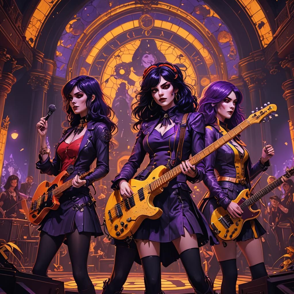 Hex Girls Concert: Dark Fantasy Art in 8K