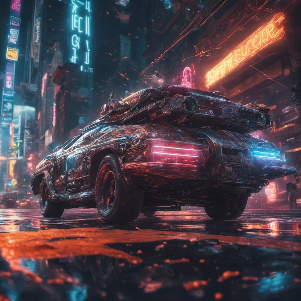 Futuristic Space Car with Neon Lights