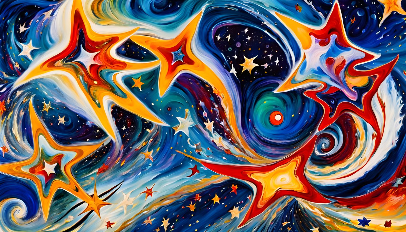 Cosmic Whirlpool of Vibrant, Luminous Whirly Wavy-Pointy Sta...