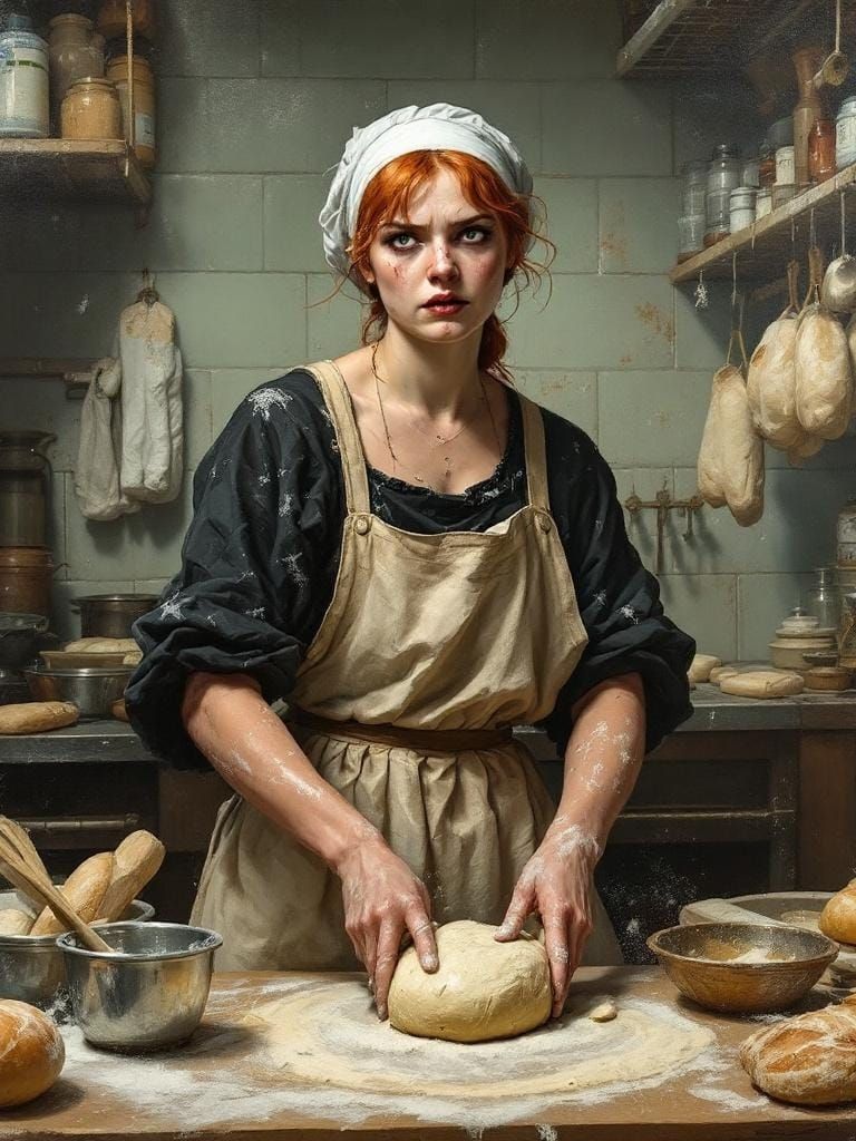 Baker's Rage: An Impasto Portrait in Subway Style