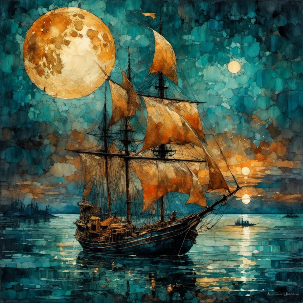 Enchanting Sailboat on Sparkling Water in Impasto Watercolor