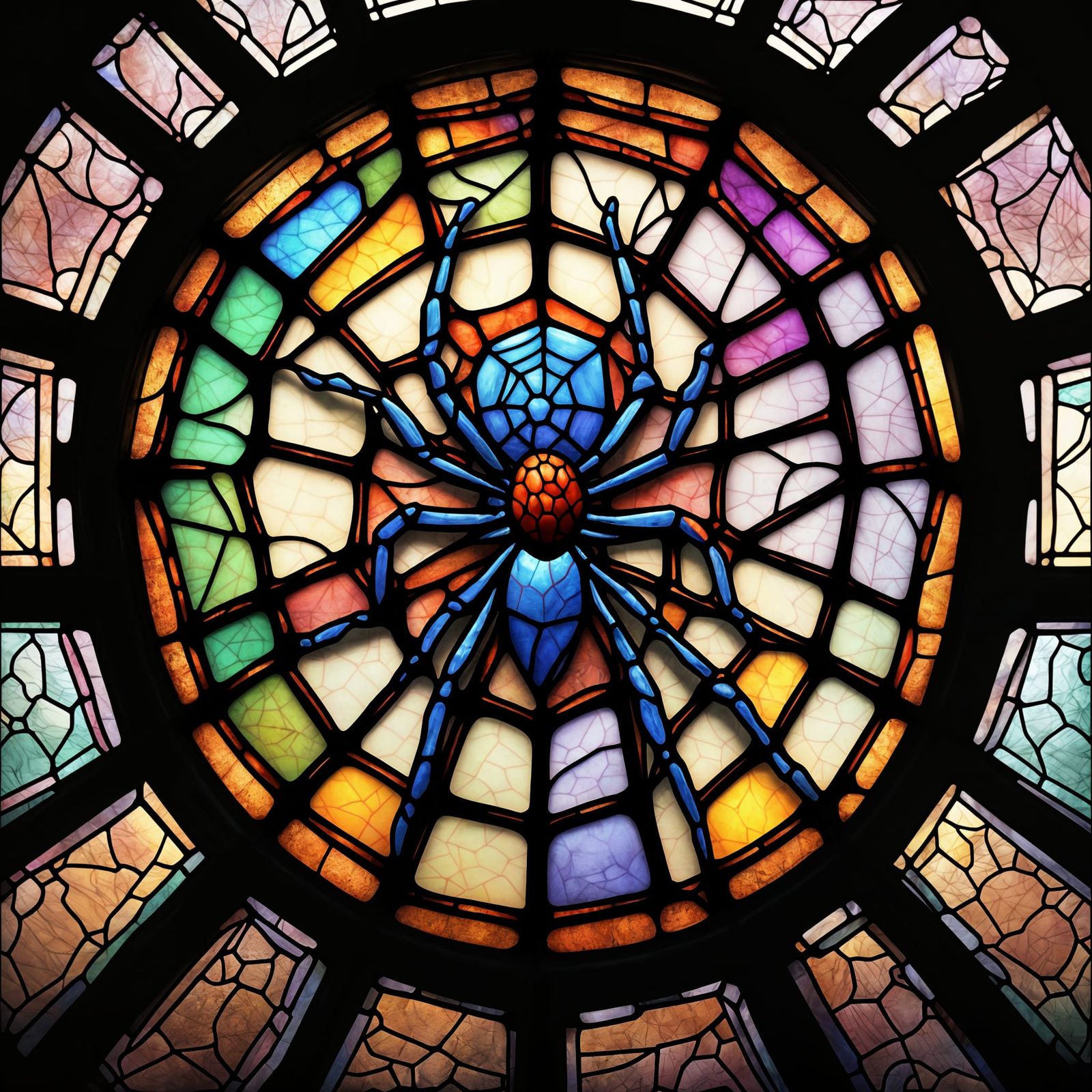 Stained Glass Spider on Web: Fantasy Concept Art