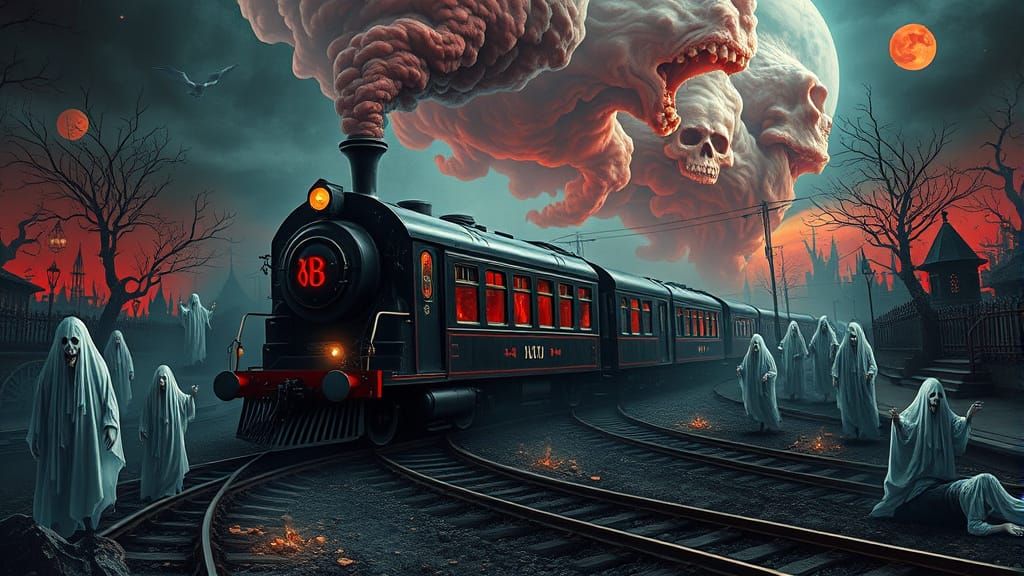 Ethereal Gothic Train Conquers Dark Surreal Landscape