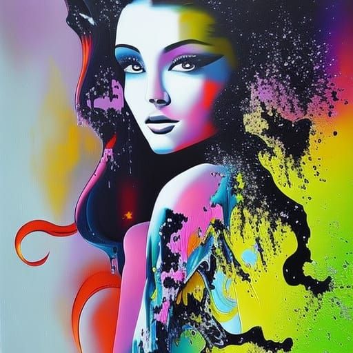 Colorful Graffiti Art with Latex Dress