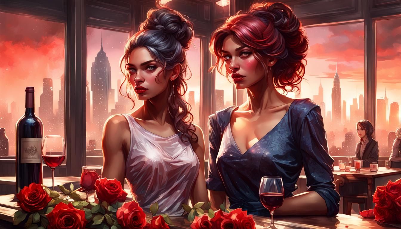 Girls in Diner at Night: Hyperdetailed Concept Art