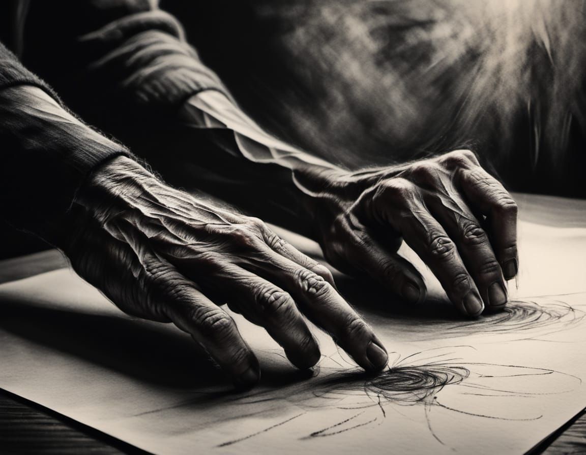 Expressive Charcoal Sketch of an Artist at Work