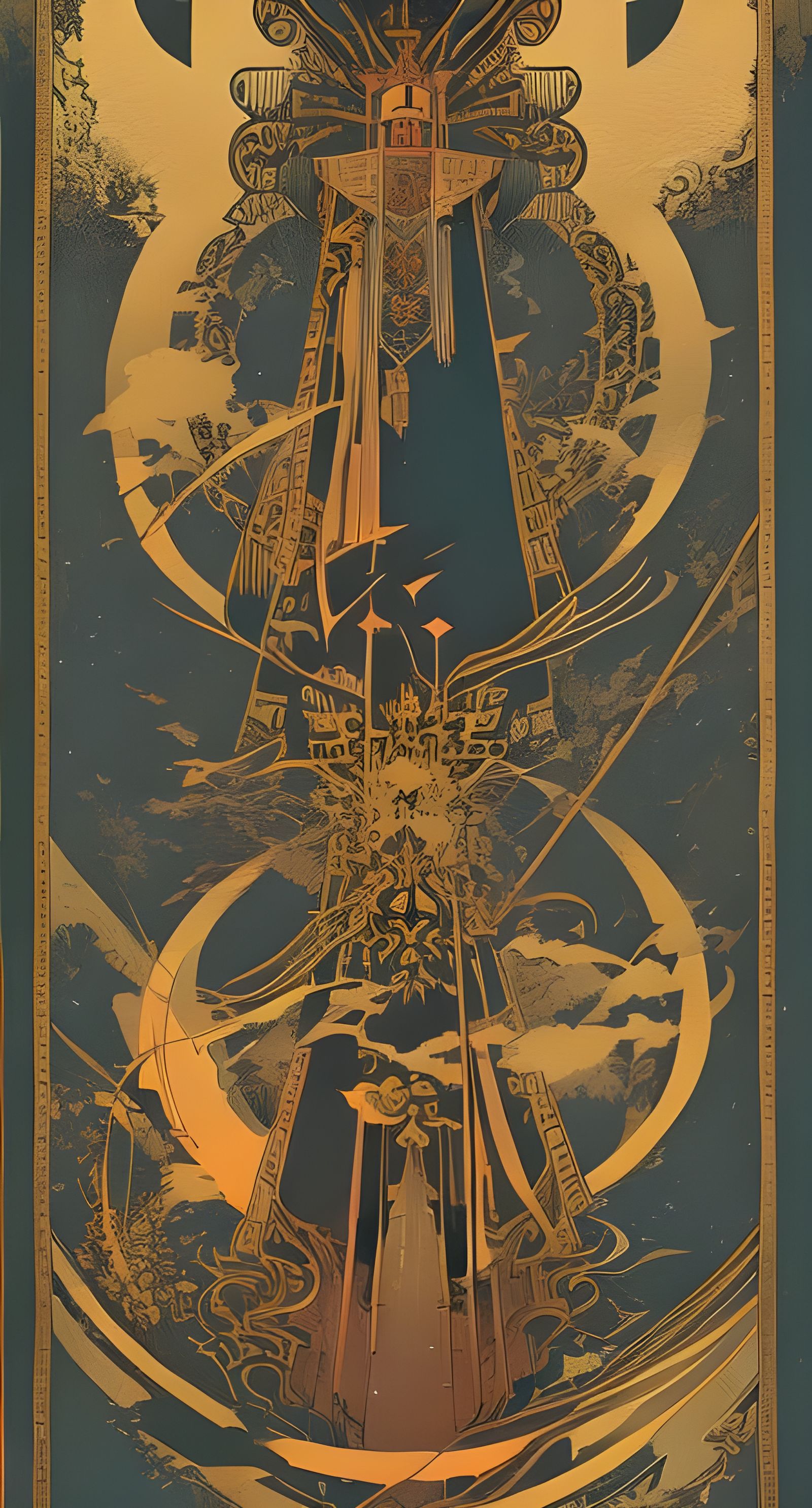 Ornate Tarot Card Illustration on Black