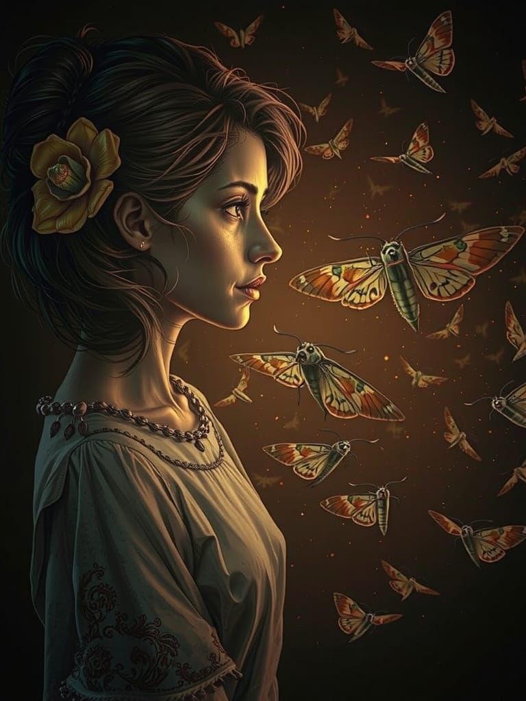 Woman Deliriously Speaking to Moth Eclipse