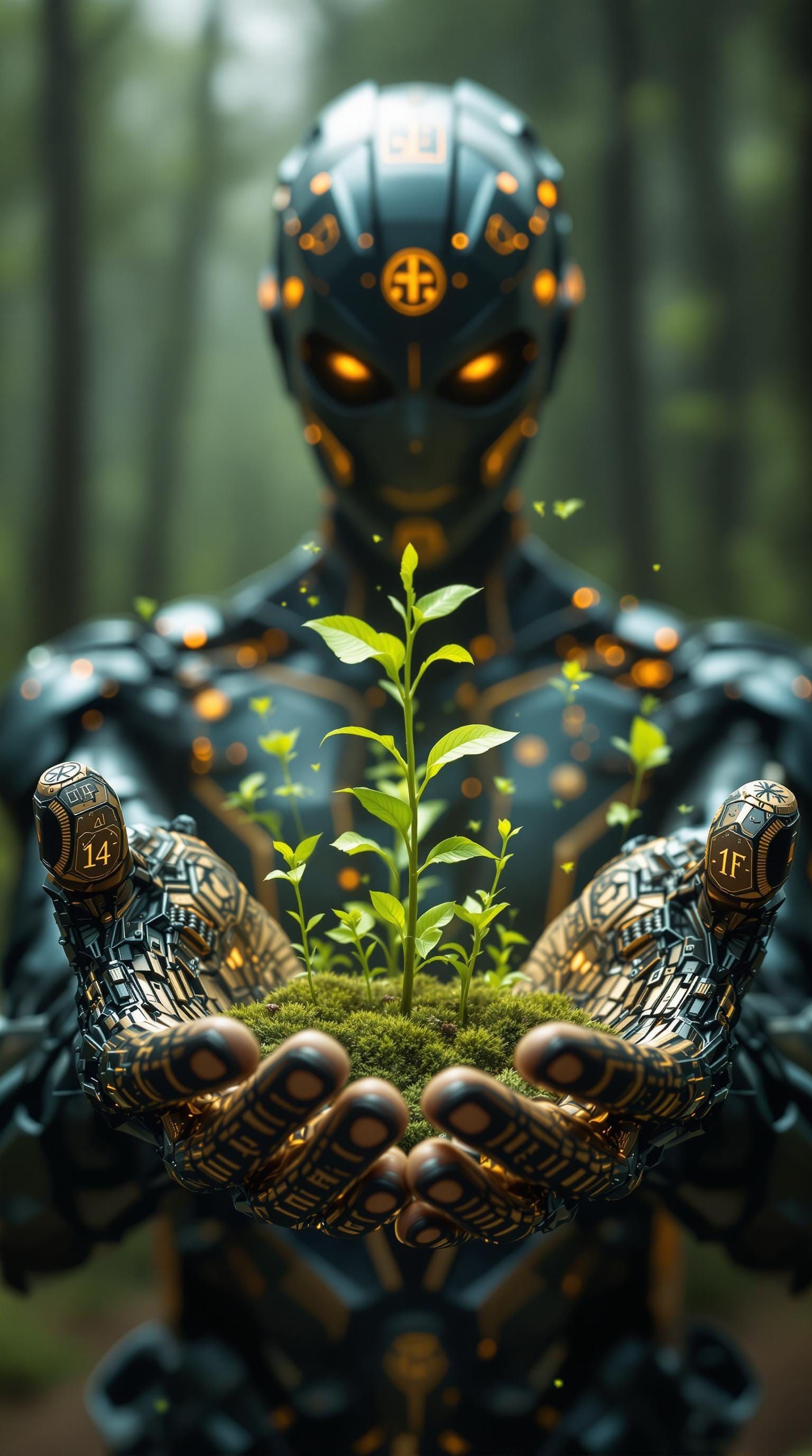 Surreal Metallic Being Extends Hands in Intimate, Foreboding...