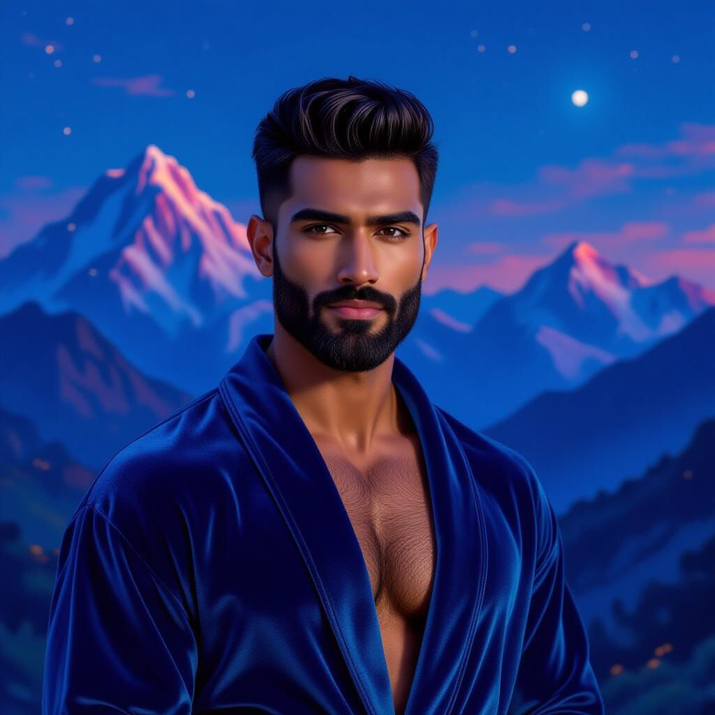 Neo-Impressionist Portrait with Velvet Robe