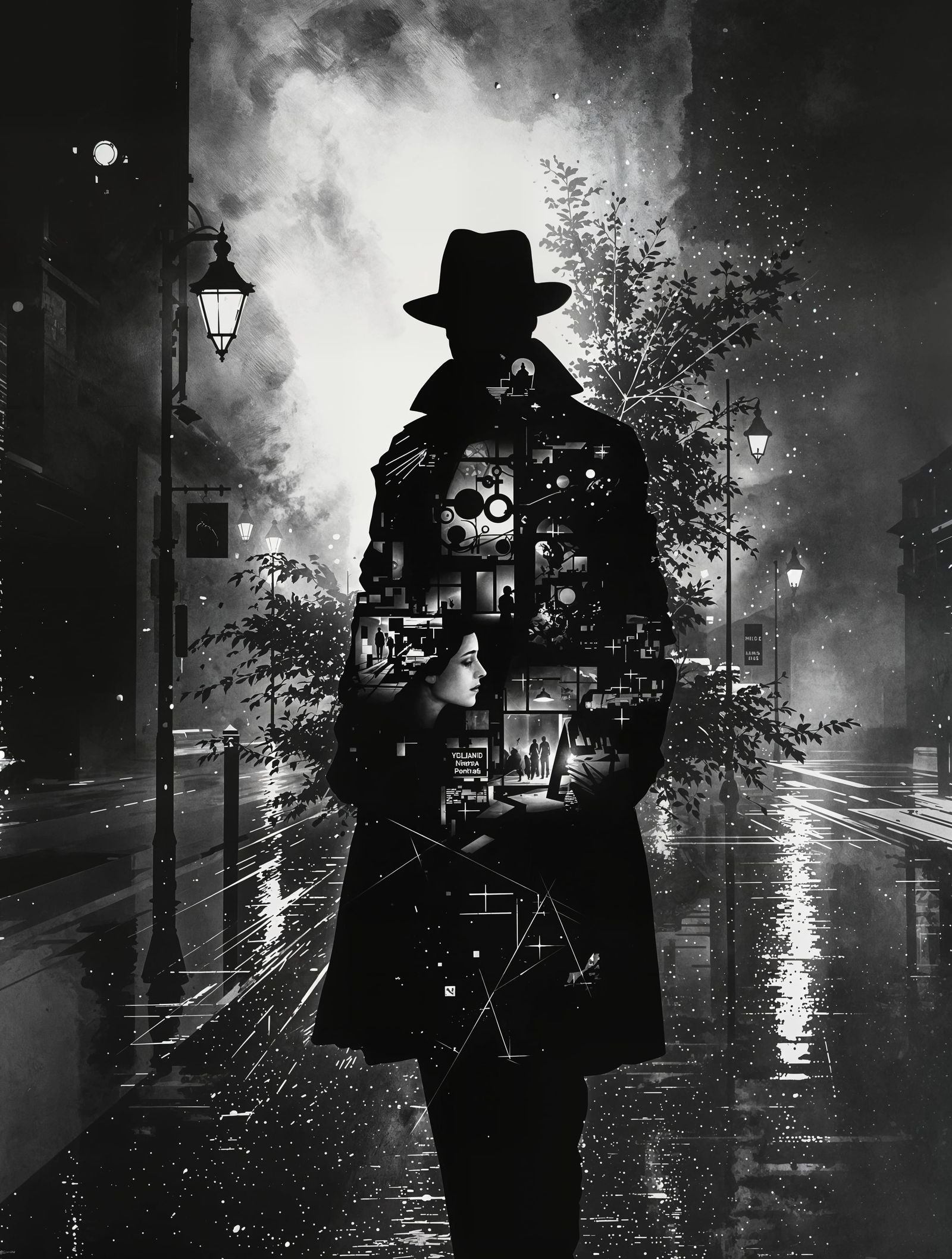 1920s Detective Mind Fragment Double Exposure