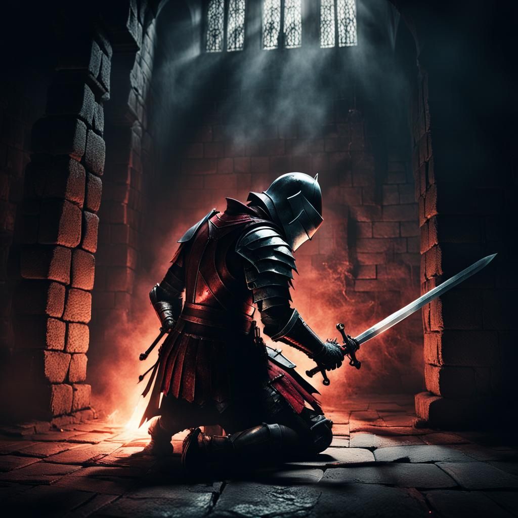 Knight's Surrender: A Dark Fantasy Scene