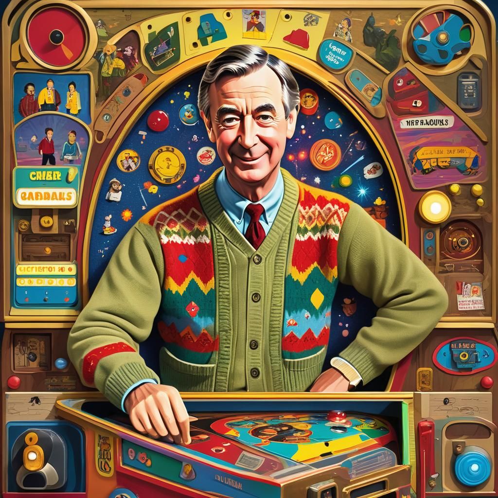 Mr. Rogers Pinball Machine in Folk Pop Art Style