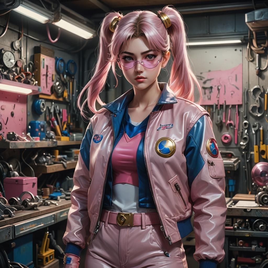 Sailor Moon Mechanic in Dimly Lit Garage