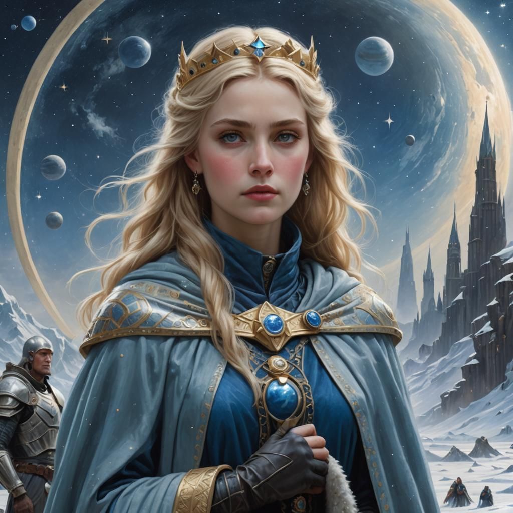 Medieval Queen on Alien Planet in Leighton Style