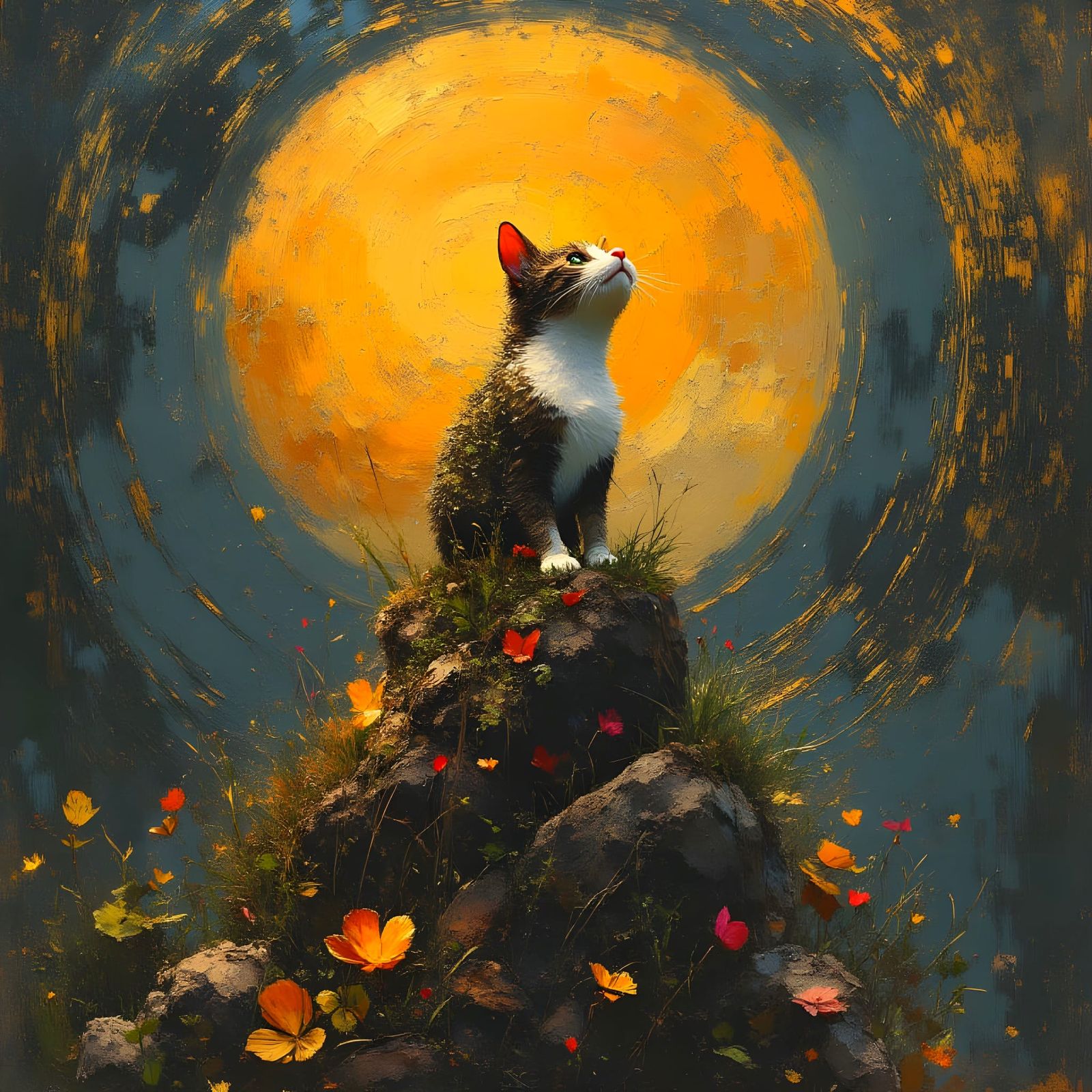 Mystical Stag with Golden Veins and Floral Accents