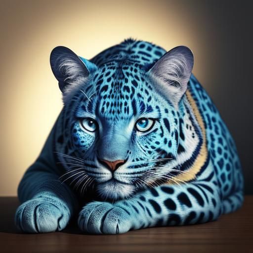 Blue Leopard with Headphones in Digital Art