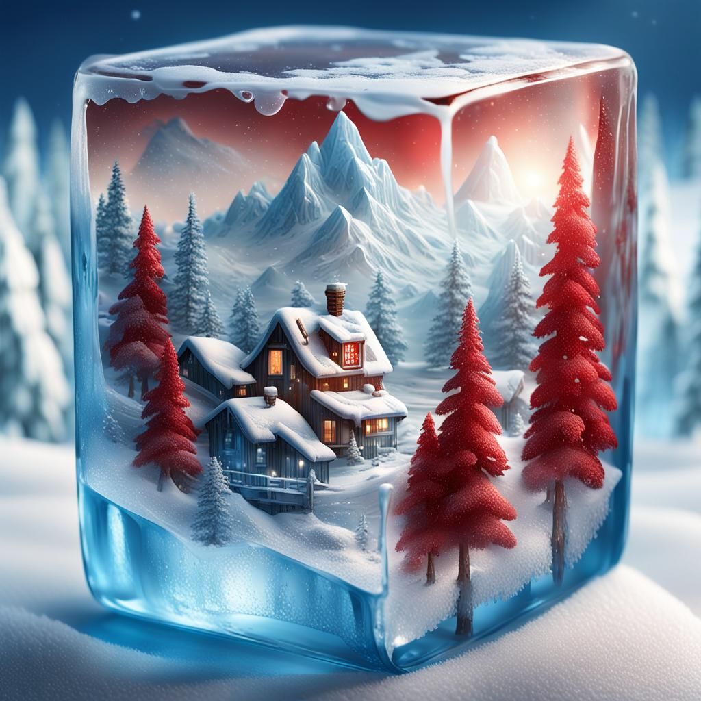 Snowy Village in Ice Cube, Fantasy Concept Art
