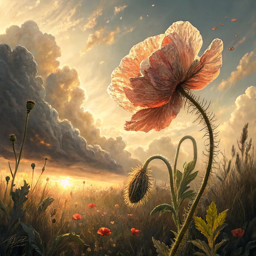 Impressionist Poppy Flower in Golden Sunlight