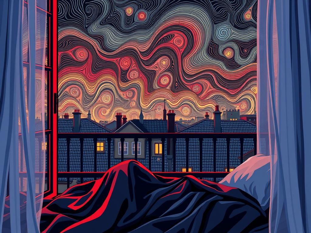 Abstract Rooftop Dreamscape in Digital Art Style