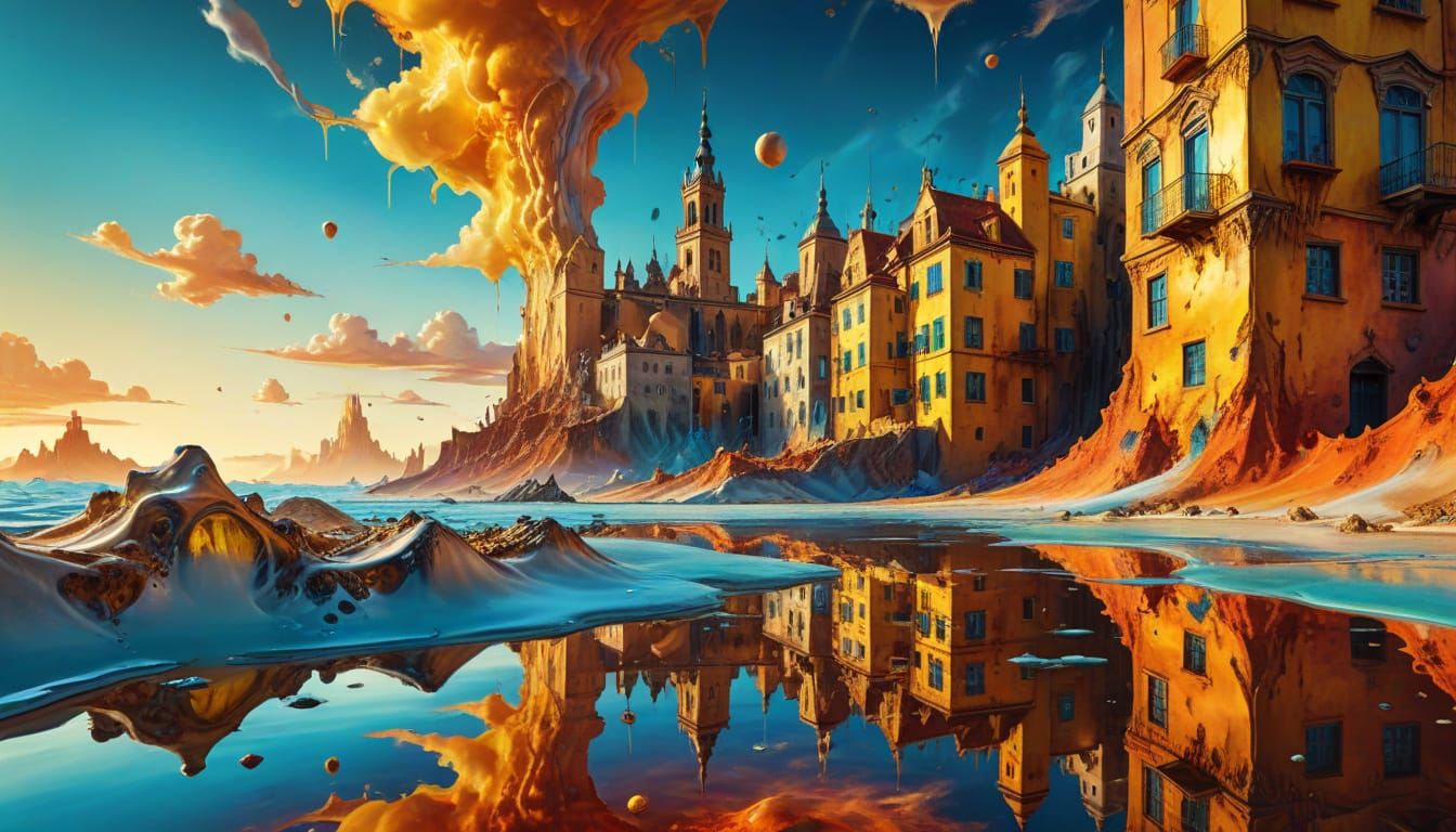 Surreal Melting City in Salvador Dali Style